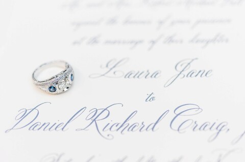 engagement ring with blue stone