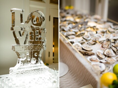 oyster stand on a wedding and ice sculpture
