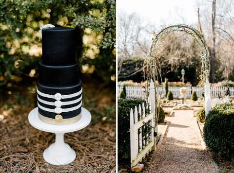 Tuckahoe Plantation Wedding. Black and white stripped wedding cake.