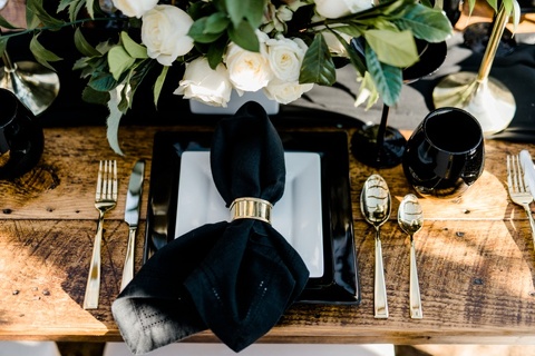 black and white wedding tablescape