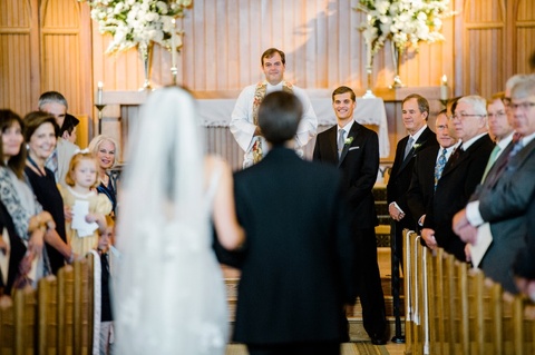 groom seeing the bride walking down the aisle at the Ceremony at the St. Michael's Episcopal Church