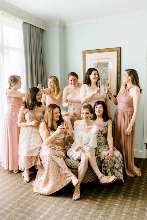 Blush bridesmaids dresses. Blush and gold wedding ideas. Photo by Caroline Lima. 