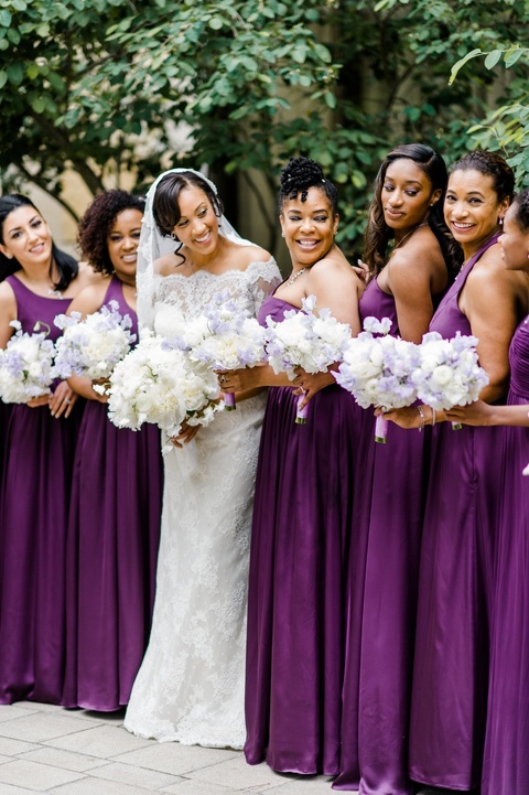 Wedding at The Umstead. Plum Bridesmaids dresses. Liancarlo wedding dress. Coordination by A Southern Soiree. 