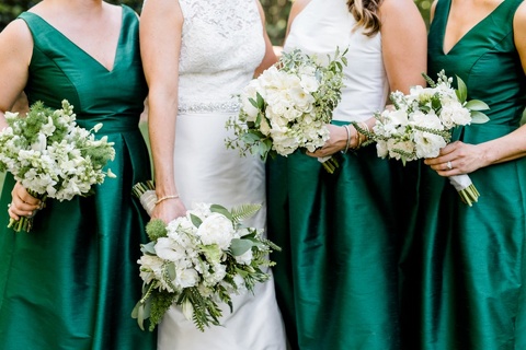 The Umstead Weddings. Lula Kate emerald green bridesmaids dresses. Paloma Blanca wedding gown.