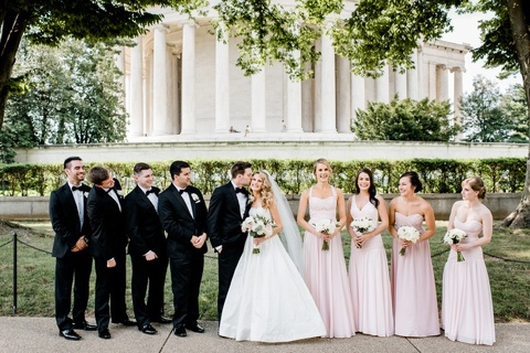 Bridal party at the Jefferson Memorial