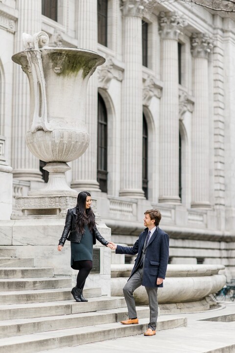 Engagement pictures at the NYC Public Library