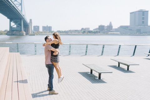 Downtown Philadelphia engagement by the river