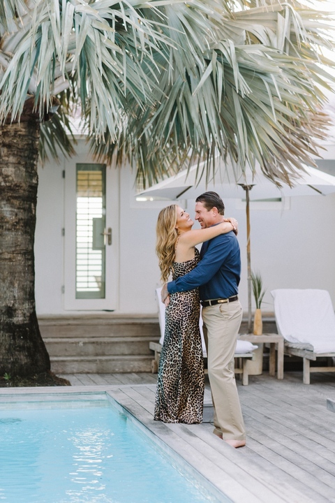 Bride and groom by the pool at The Cove Eleuthera Wedding