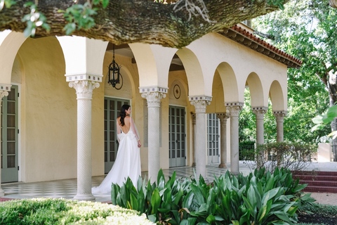 bridal photos in San Antonio at the Landa Library Gardens. Bride wearing Kelly Faetanini dress. 