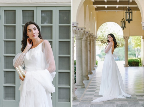 bride wearing kelly faetanini sophie gown and cult gaia clutch