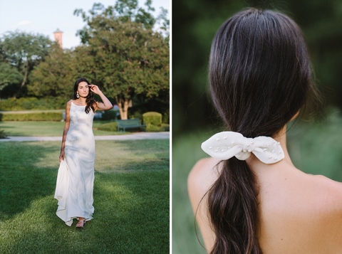bride wearing kelly faetanini gown and lele sadoughi crunchie