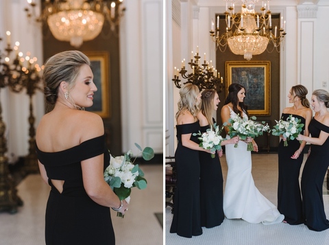 Bridesmaids wearing black dresses at the St. Anthony Hotel in San Antonio