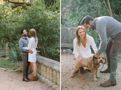 Engagement photos with a dog at Laguna Gloria in Austin