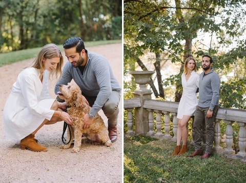 Engagement photos with a dog at Laguna Gloria in Austin